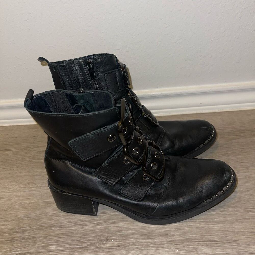 Jeffrey Campbell studded black leather buckle boots. - Picture 8 of 11